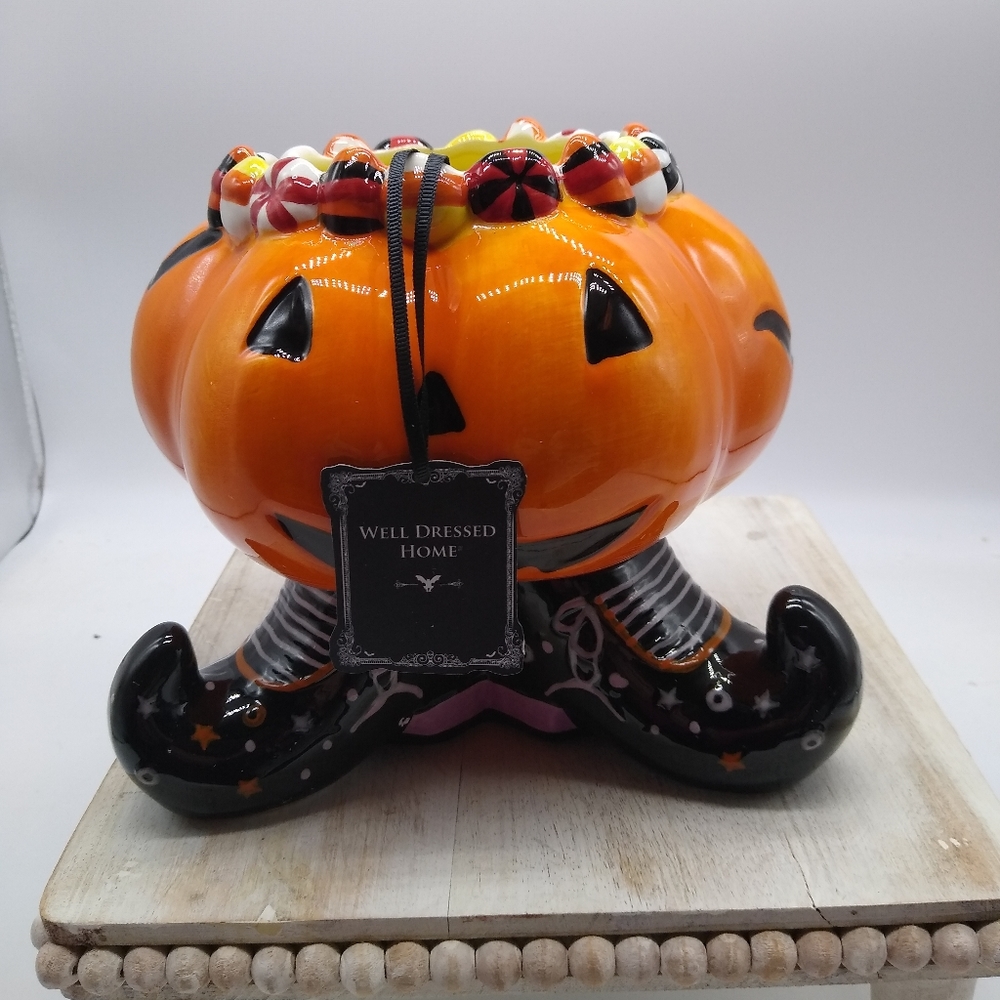 Corner Ruby Halloween Pumpkin Footed Candy Dish